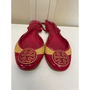 Tory Burch Womens Red Yellow Closed Toe Slingback Sandals Size 8.5